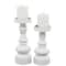White Wood Turned Style Pillar Candle Holder Set
